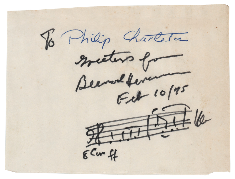 Lot 510 Bernard Herrmann Autograph Musical Quotation Signed