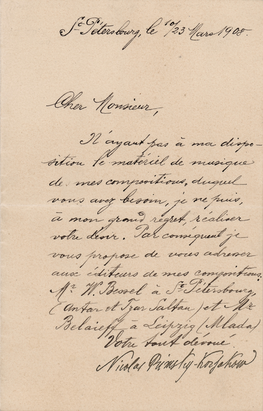 Lot 513 Nikolai Rimsky-Korsakov Letter Signed - 