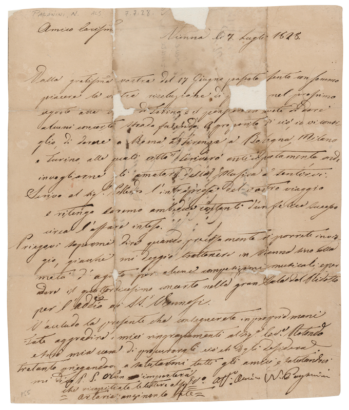 Lot 483 Niccolo Paganini Letter Signed in Support of a Celebrated Italian Cellist - “I shall write in advance to awaken the interest of music lovers to hear you”