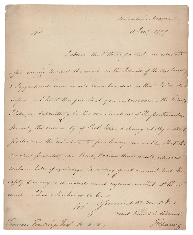 Lot 181 Francis Baring Autograph Letter Signed on the Risk of Privateers Stealing Bills of Exchange