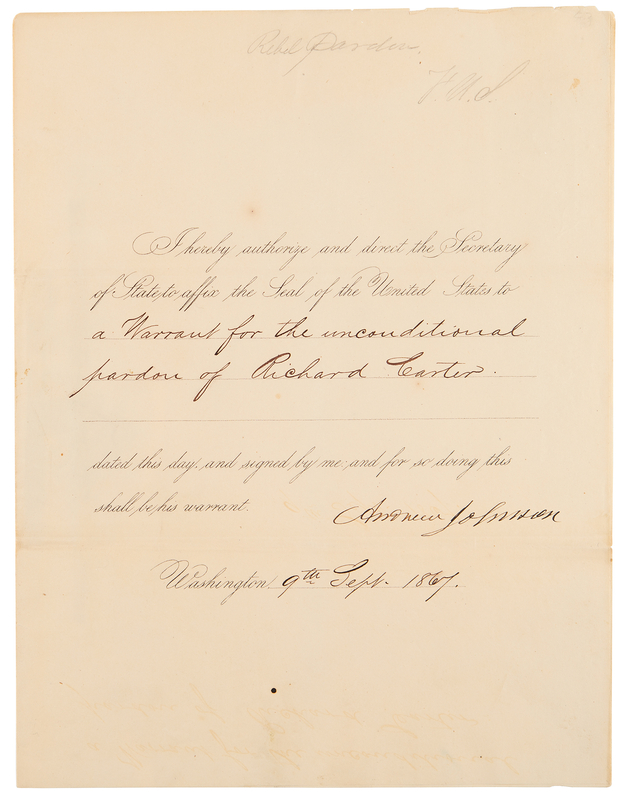 Lot 73 Andrew Johnson Document Signed as President