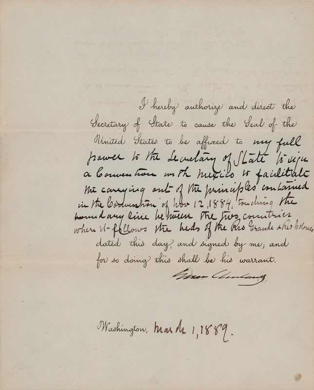 Lot 46 President Grover Cleveland Establishes the International Boundary Commission with Mexico