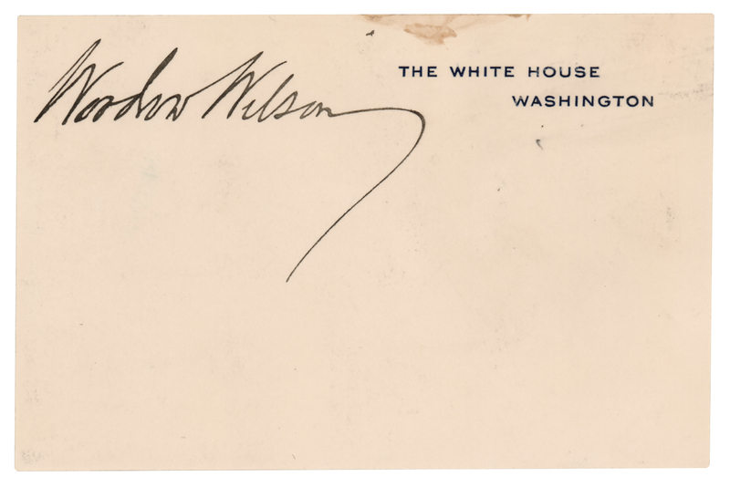Lot 128 Woodrow and Edith Bolling Wilson Signed White House Cards