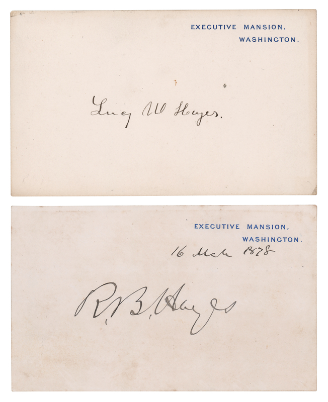 Lot 63 Rutherford and Lucy Hayes Signed Executive Mansion Cards