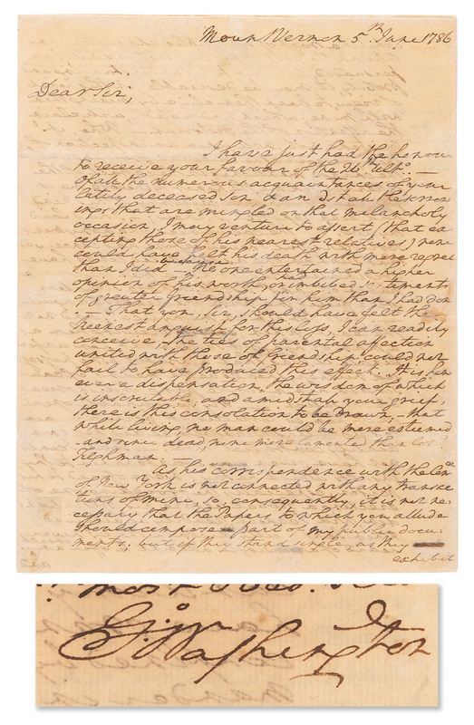 Lot 1 George Washington Autograph Letter Signed on the 'Asgill Affair,' Denying Psychological Torture of a British Prisoner of War Chosen by Lottery for Retaliatory Execution, by “erecting a [gallows] before his prison window”