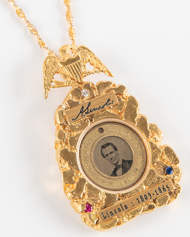Lot 25 Abraham Lincoln and Hannibal Hamlin 1860 Presidential Campaign Ferrotype Button with 22K Gold Pendant