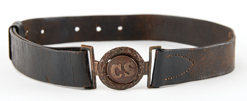 Lot 835 Confederate Tongue-and-Wreath 'CS' Sword Buckle with Original Leather Waist Belt