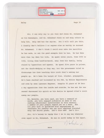Lot #161 Malcolm X Signed Page for Alex Haley’s 1963 Playboy Interview - PSA NM-MT 8 - Image 1