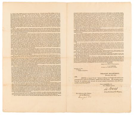 Lot #18 [James Madison] Official Treasury Department Printing of the Embargo Act - Image 2
