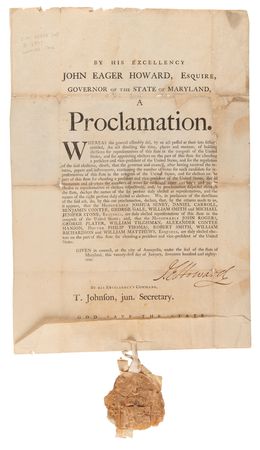 Lot #4 George Washington: Governor John Eager Howard of Maryland Proclaims Electors for the First Presidential Election in the United States - Image 1