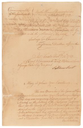 Lot #131 Samuel Adams War-Dated Document Signed as President of the Massachusetts Senate (February 18, 1783) - Endorsing a Resolution Sent to Governor John Hancock - Image 1
