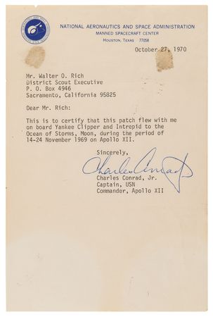 Lot #391 Apollo 12 Patch with Charles Conrad Signed Letter Attesting to Flown Status - Image 2