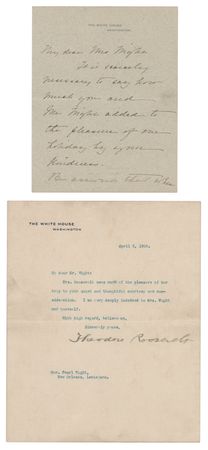 Lot #110 Theodore and Edith Roosevelt (2) Letters Signed as President and First Lady - Image 1