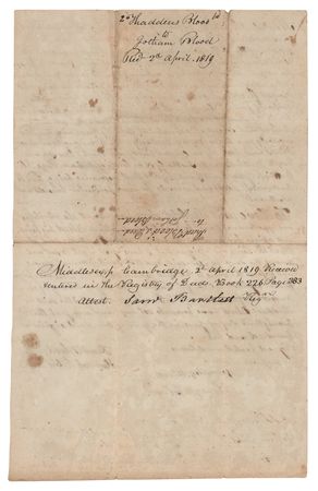 Lot #348 Lexington and Concord: Thaddeus Blood Document Signed - Minute Man Who Influenced Emerson's 'Concord Hymn' - Image 2