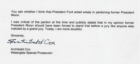 Lot #197 Archibald Cox Signed Souvenir Typescript and Typed Note Signed - Image 5