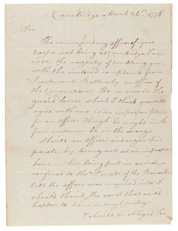 Lot #268 John Burgoyne War-Dated Letter Signed to Major General William Heath, Seeking to Relocate a Captured Lieutenant from the Saratoga Surrender (March 26, 1778) - Image 1