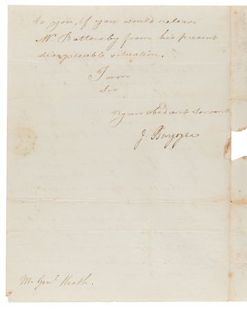 Lot #268 John Burgoyne War-Dated Letter Signed to Major General William Heath, Seeking to Relocate a Captured Lieutenant from the Saratoga Surrender (March 26, 1778) - Image 2