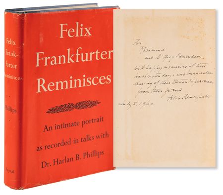 Lot #205 Felix Frankfurter Signed Book - Reminisces - Image 1
