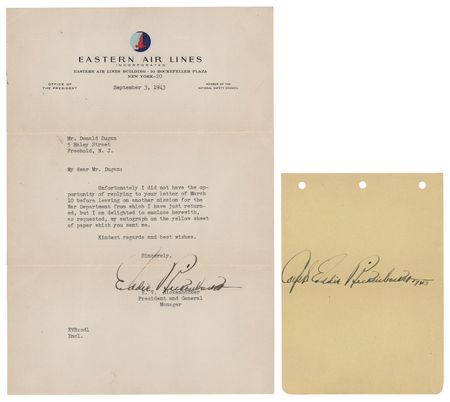 Lot #366 Eddie Rickenbacker (2) Items - Typed Letter Signed and Signature - Image 1