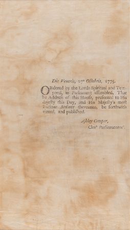 Lot #151 King George III Early Printing of 'His Majesty?s Most Gracious Speech' - The King's First Response to the Declaration of Independence (October 31, 1776) - Image 4