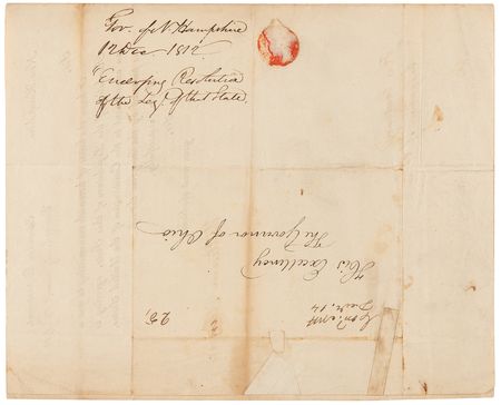 Lot #236 New Hampshire: War-Dated Transmittal Letter from Governor Plumer, Forwarding a Resolution for the 'Original' Thirteenth Amendment, the Titles of Nobility Amendment (December 1812) - Image 3