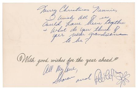 Lot #755 Sharon Tate Signed Christmas Card to Her Grandmother - Image 1