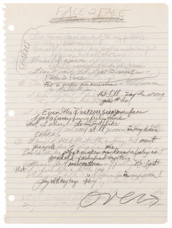 Lot #501 Prince Handwritten Song Lyrics for 'Face 2 Face' - Image 2