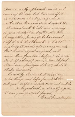 Lot #176 Bartolomeo Vanzetti Autograph Letter Signed from Prison, Urging Family and Friends to Temper Their Optimism Two Weeks Before Being Sentenced to Death - Image 3