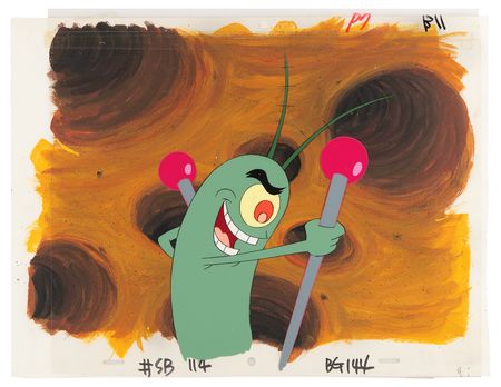 Lot #463 Plankton production cel and master production background from SpongeBob SquarePants - Image 1