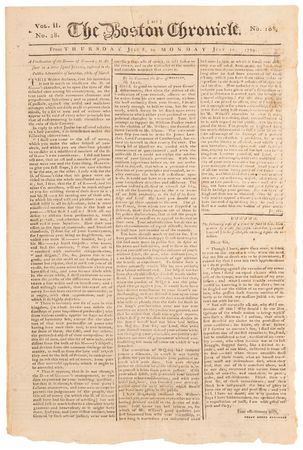 Lot #362 Revolutionary War: The Boston Chronicle from July 10, 1769, with Complaints on Taxation, British Troops in Boston, and Governor Bernard - Image 1