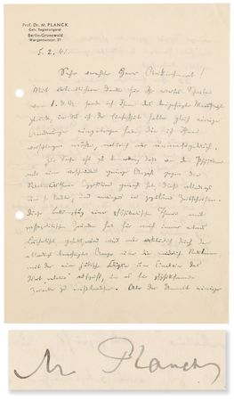 Lot #168 Max Planck War-Dated Autograph Letter Signed on Nazi Attacks on Einstein?s Theory of Relativity - ?This attack on a scientific theory for popular political reasons has always had something ridiculous for me? - Image 1