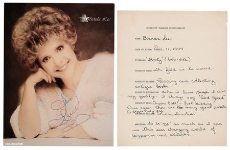 Lot #632 Brenda Lee Signed Photograph and Signed Questionnaire - Image 1