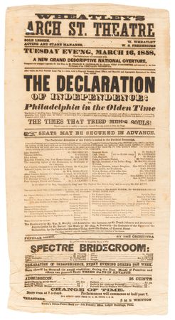 Lot #184 John Wilkes Booth Original Broadside for ?The Declaration of Independence: Philadelphia in the Olden Time? (Wheatley's Arch Street Theatre in Philadelphia, March 16, 1858) - Image 1