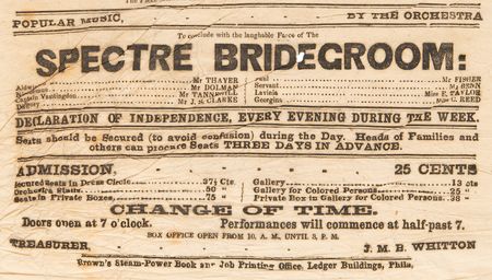 Lot #184 John Wilkes Booth Original Broadside for ?The Declaration of Independence: Philadelphia in the Olden Time? (Wheatley's Arch Street Theatre in Philadelphia, March 16, 1858) - Image 5