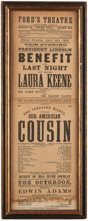 Lot #728 Lincoln Assassination: Ford's Theatre Broadside (Period Reproduction) - Image 1