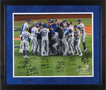 Lot #803 Los Angeles Dodgers 2024 Team-Signed Oversized Photograph with Betts, Freeman, and Yamamoto (Ltd. Ed. #17/25) - Image 1