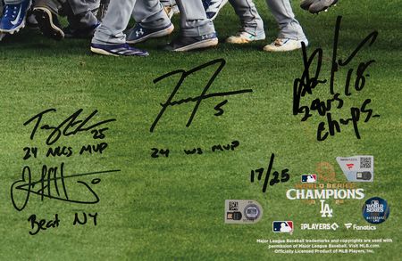 Lot #803 Los Angeles Dodgers 2024 Team-Signed Oversized Photograph with Betts, Freeman, and Yamamoto (Ltd. Ed. #17/25) - Image 4