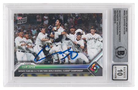 Lot #813 Shohei Ohtani: 2023 Topps Now WBC Signed Baseball Card - BAS AUTO 10 - Image 1