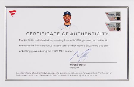 Lot #781 Mookie Betts Signed Game-Used Batting Gloves (2024) - Image 3
