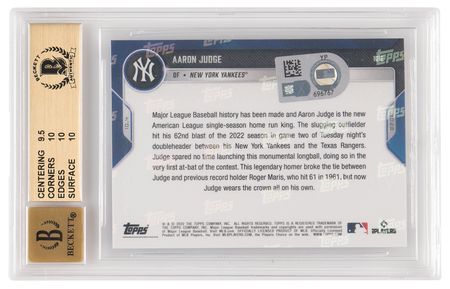 Lot #798 Aaron Judge: 2022 Topps Now '62' Home Run Signed Baseball Card - BGS PRISTINE 10/10 - Image 2