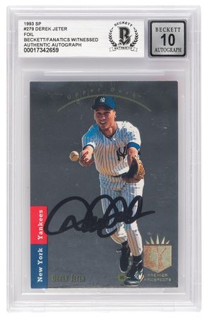 Lot #793 Derek Jeter: 1993 Upper Deck SP Rookie Foil #279 Signed Baseball Card - BAS 10 - Image 1