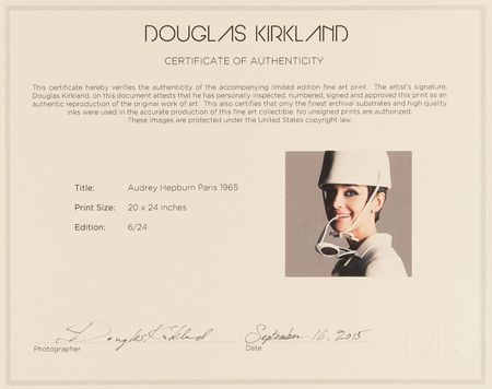 Lot #644 Audrey Hepburn Signed Oversized (28.75? x 29.5?) Photographic Print by Douglas Kirkland (Ltd. Ed. #6/24) - Image 3