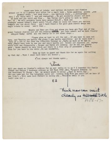Lot #466 Ernest Hemingway Typed Letter Signed on Boxing, Hunting, and Ketchum, Idaho: 