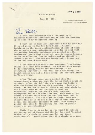 Lot #84 Richard Nixon Typed Letter Signed on US Policy: 