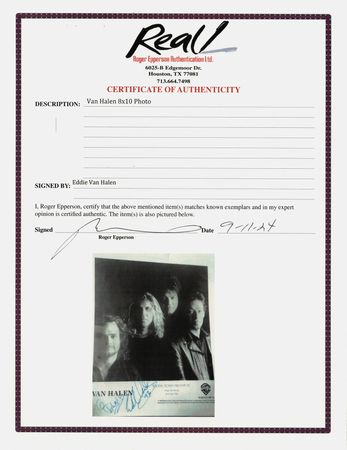 Lot #616 Eddie Van Halen Signed Photograph - Image 2