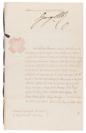 Lot #154 King George IV Document Signed on Marriage of William IV - Image 1