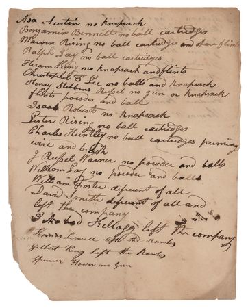 Lot #351 Minute Men: Roster and Equipment Shortage List (c. 1774) - Image 1