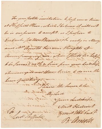 Lot #267 Benedict Arnold Autograph Letter Signed (c. 1785), Disparaging the 
