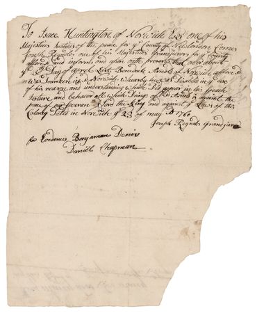 Lot #324 [Benedict Arnold III] Grand Jury Indictment for Public Drunkenness (1760) - Image 1