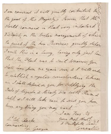 Lot #269 Charles Cornwallis Revolutionary War-Dated Autograph Letter Signed (1780), Outlining His Strategy for the South After the Capture of Charleston - Image 3